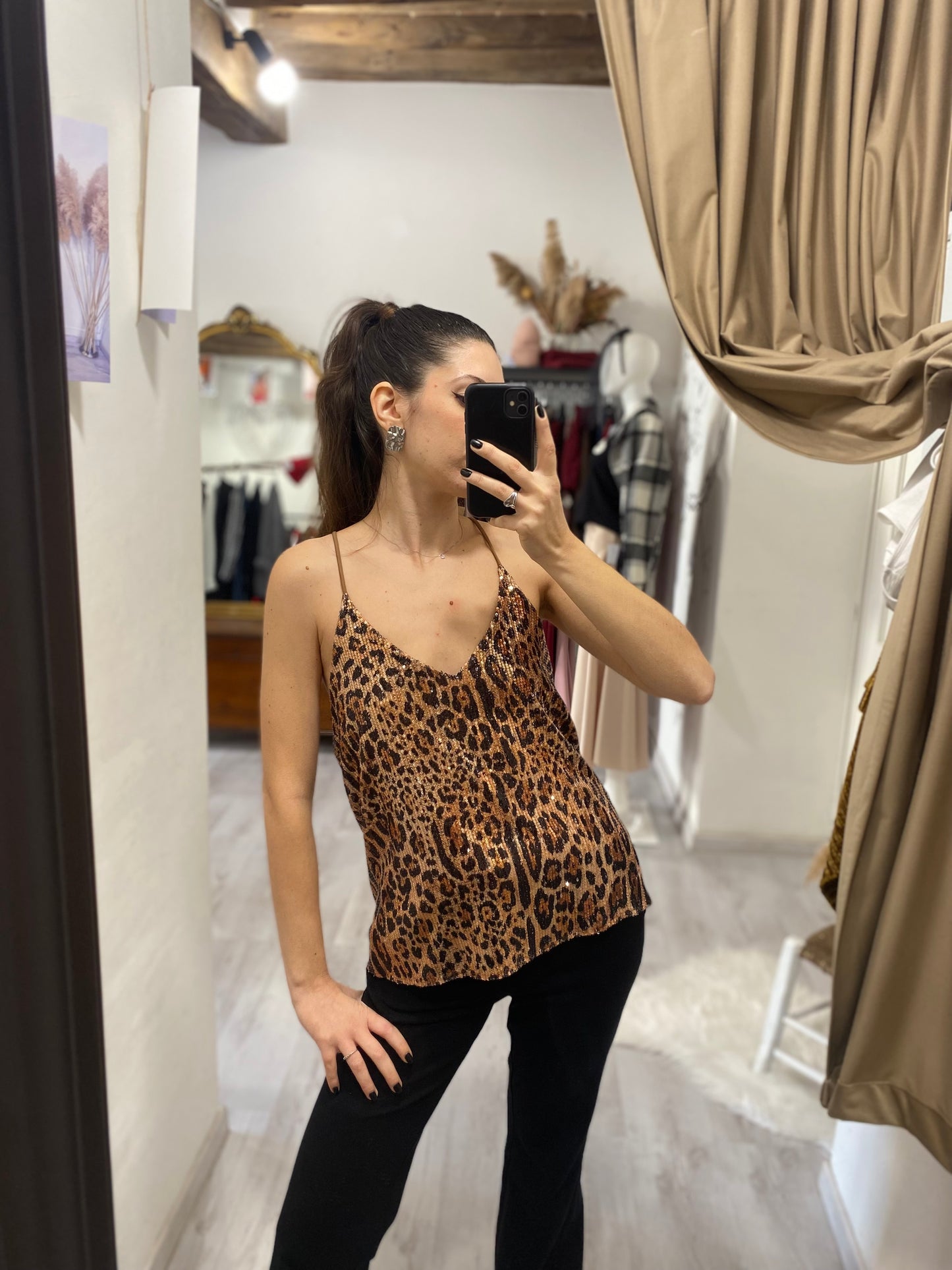 Top animalier paillettes